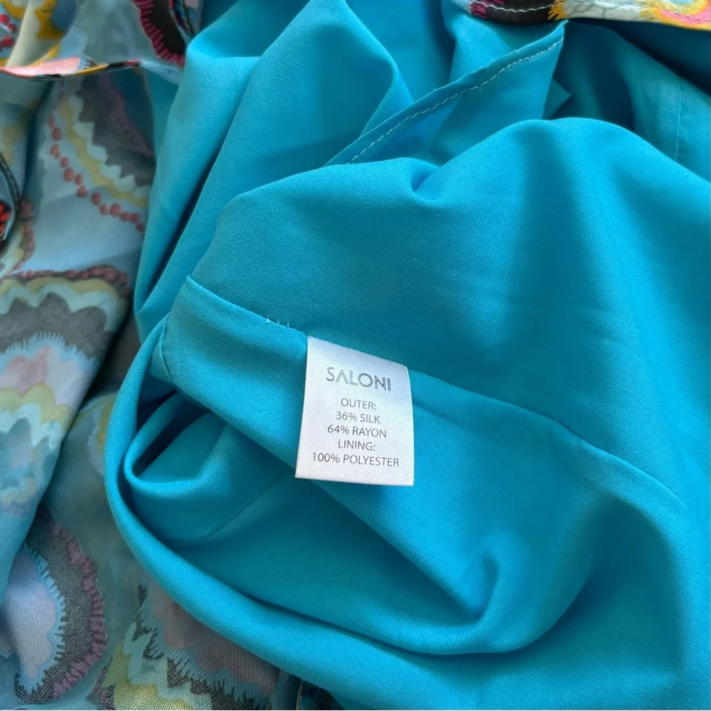 SALONI Vibrant Blue and Pink Abstract Print High Neck Maxi Dress Size 4 Couture - Picture 5 of 7